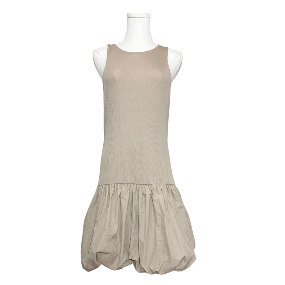 Almost Famous Ribbed Racerback Tank Bubble Hem Mini Dress Large Tan Beige